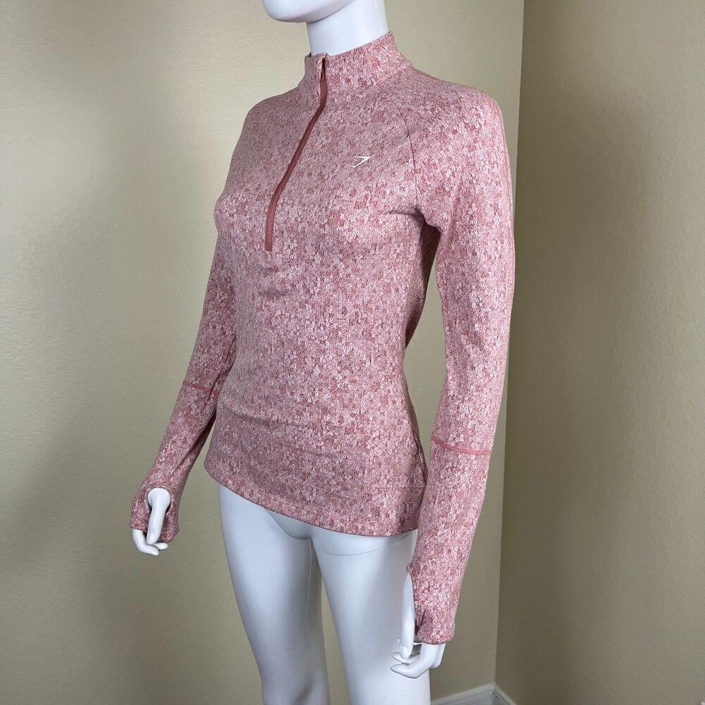 Gymshark Women's Size S Pink Fleur Texture 1/2 Zip Pullover Sweater Athletic Gym - Picture 15 of 16